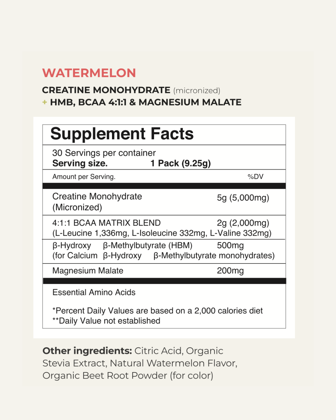 Creatine Monohydrate + HMB, BCAA 4:1:1, Magnesium Malate (30 Packs)